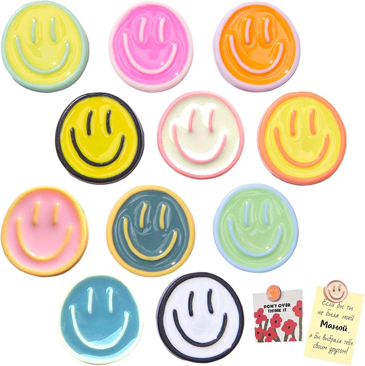 SnelShoppen - 11 Stuks Kleurrijke Smiley Koelkast Magneten, 3D Magneten, Grappige Magneten voor Keuken, Kantoor, School, Perfecte Cadeau voor Kinderen