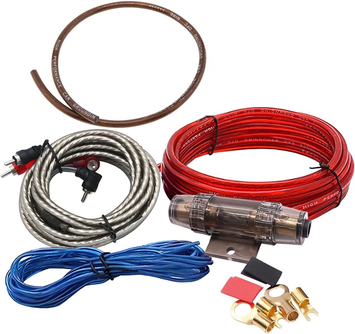 SnelShoppen - 8GA Kabelset Auto Versterker 8AWG Kabelset voor 1800W Versterker Installatie Subwoofer Stereo Verbinding Auto Audio RCA