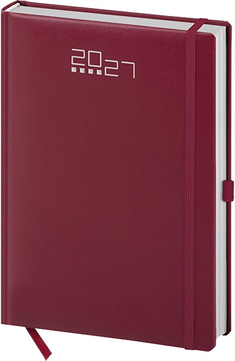 SnelShoppen - Daily Planner 2026 met Elastiek en Penhouder, Organiser 15x21 cm, Burgundy, Voor Kantoor, Thuis en Professioneel Gebruik, 320 Pagina's,