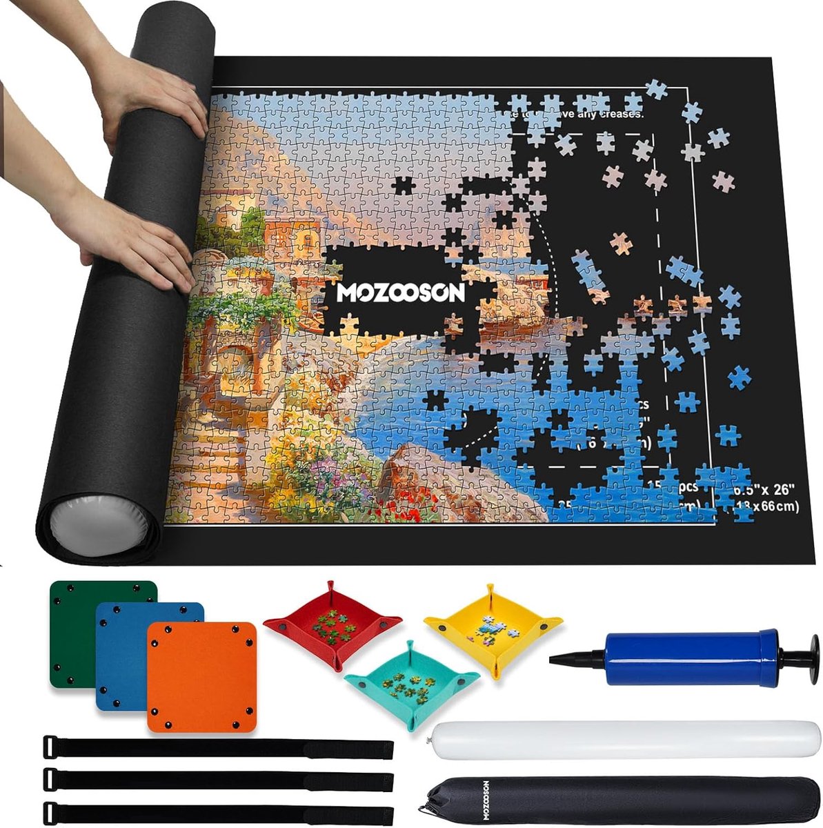SnelShoppen - 1500 stuk puzzelmat, opslagmat voor 1000 of 1500 puzzelstukken, antislip vilt, inclusief accessoires voor puzzelplezier