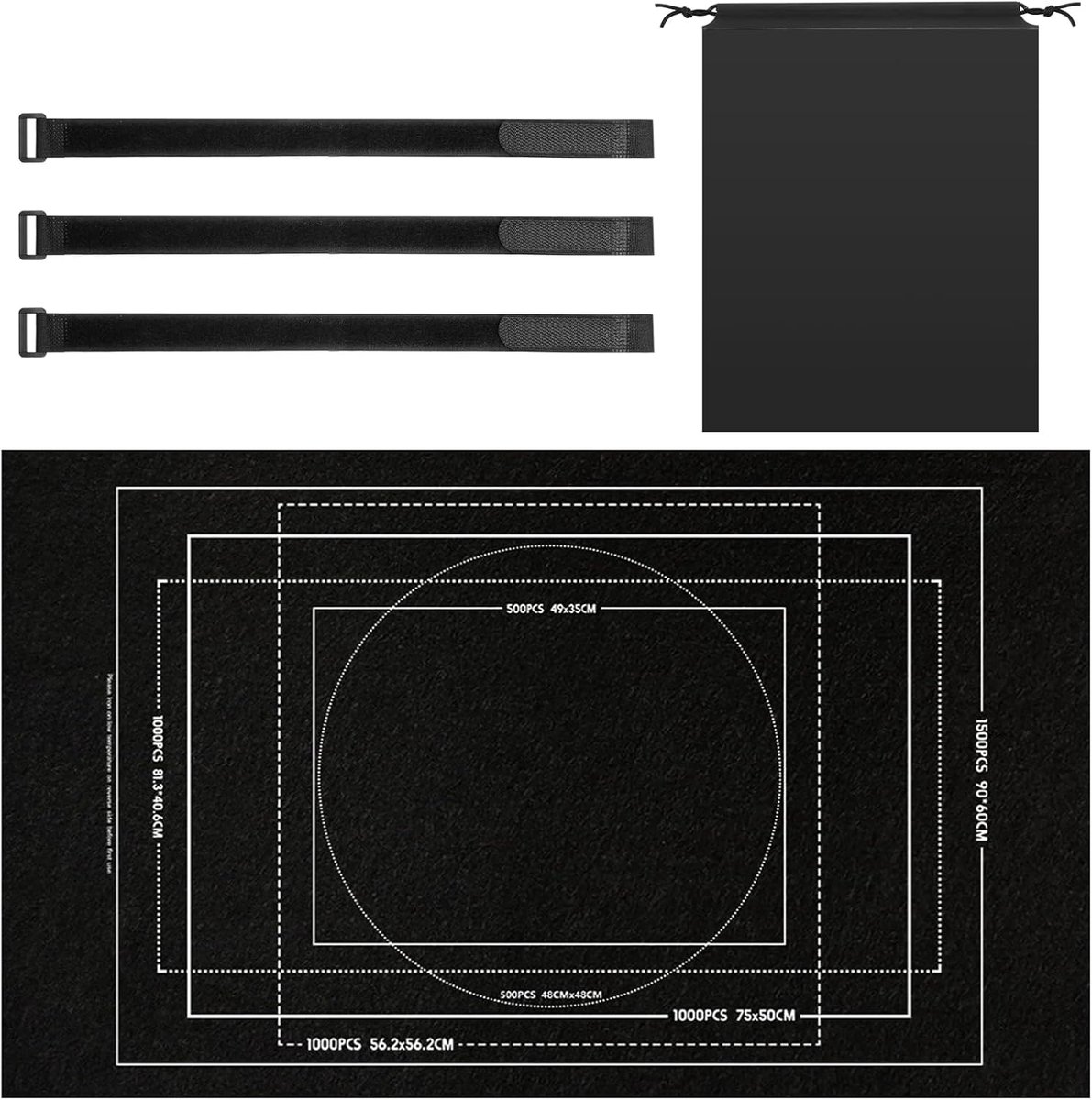 SnelShoppen - Puzzle Mat voor Puzzels tot 1500 Stukken, Zwarte Puzzle Mat met Magische Straps en Opbergzak, Ideaal voor Jigsaw Puzzels, Praktische Acc
