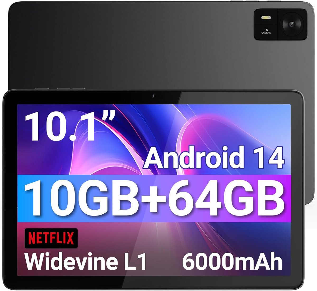 SnelShoppen - Android 14 Tablet 10.1 inch, 10GB RAM, 64GB ROM, Octa-Core Processor, Touch Screen IPS HD, WiFi 5G/2.4G, Dual Camera, 6000mAh Batterij
