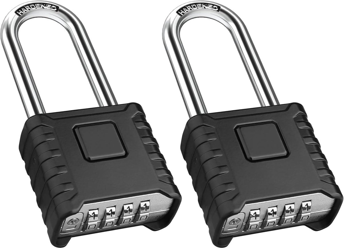 SnelShoppen - 4 Digit Combinatielock - Heavy Duty Waterdichte Hangslot van 304 RVS - Set van 2 - Ideaal voor Tuin, Schutting, Garage, Poorten - Zwart