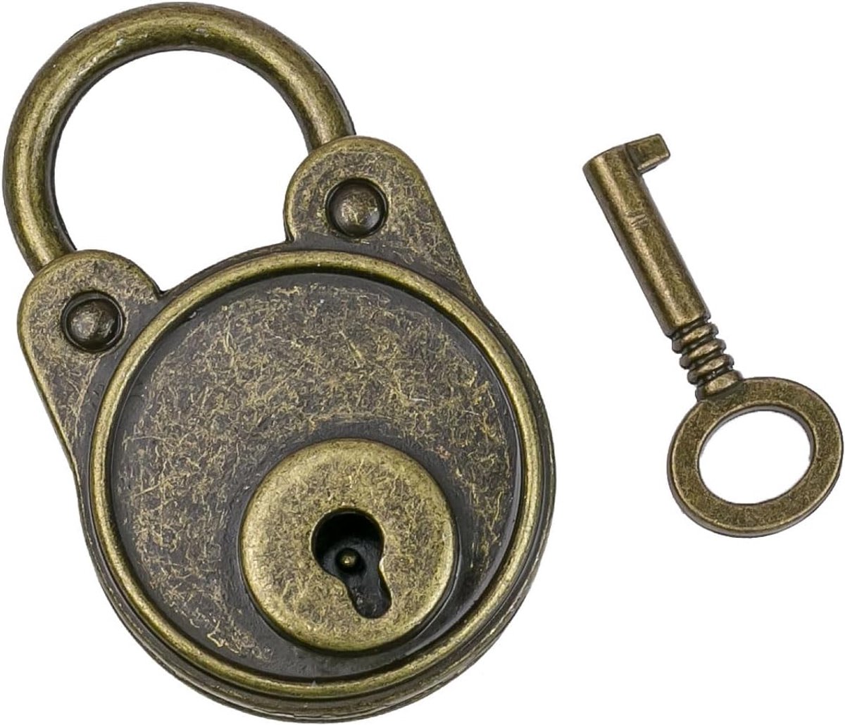SnelShoppen - Vintage Decoratieve Hangslot met Sleutel | 4.8 x 3 x 1 cm | Bronzen Antiek Slot voor Dagboeken, Giftboxen, Sieraden en Decoratie