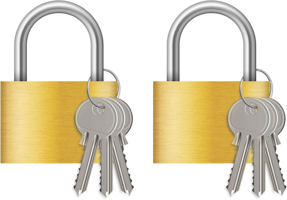SnelShoppen - 2-Pack Waterdichte Messing Hangsloten 40MM met 6 Sleutels - Voor Gereedschapskisten, Koffers, Kasten, Lockers, Magazijnen, Garage, Tuin