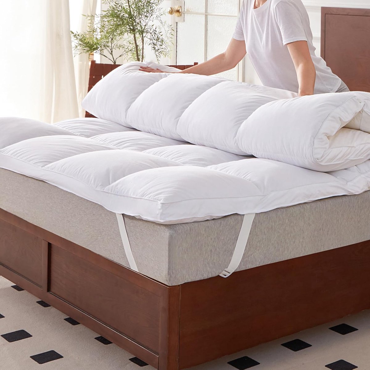 SnelShoppen - Matras Topper 140 x 200 cm 100% Eendendons, 7 cm Hoog, Down Proof Katoenen Hoes, Oeko-Tex 100 Gecertificeerd, Duurzaam en Diervriendelij