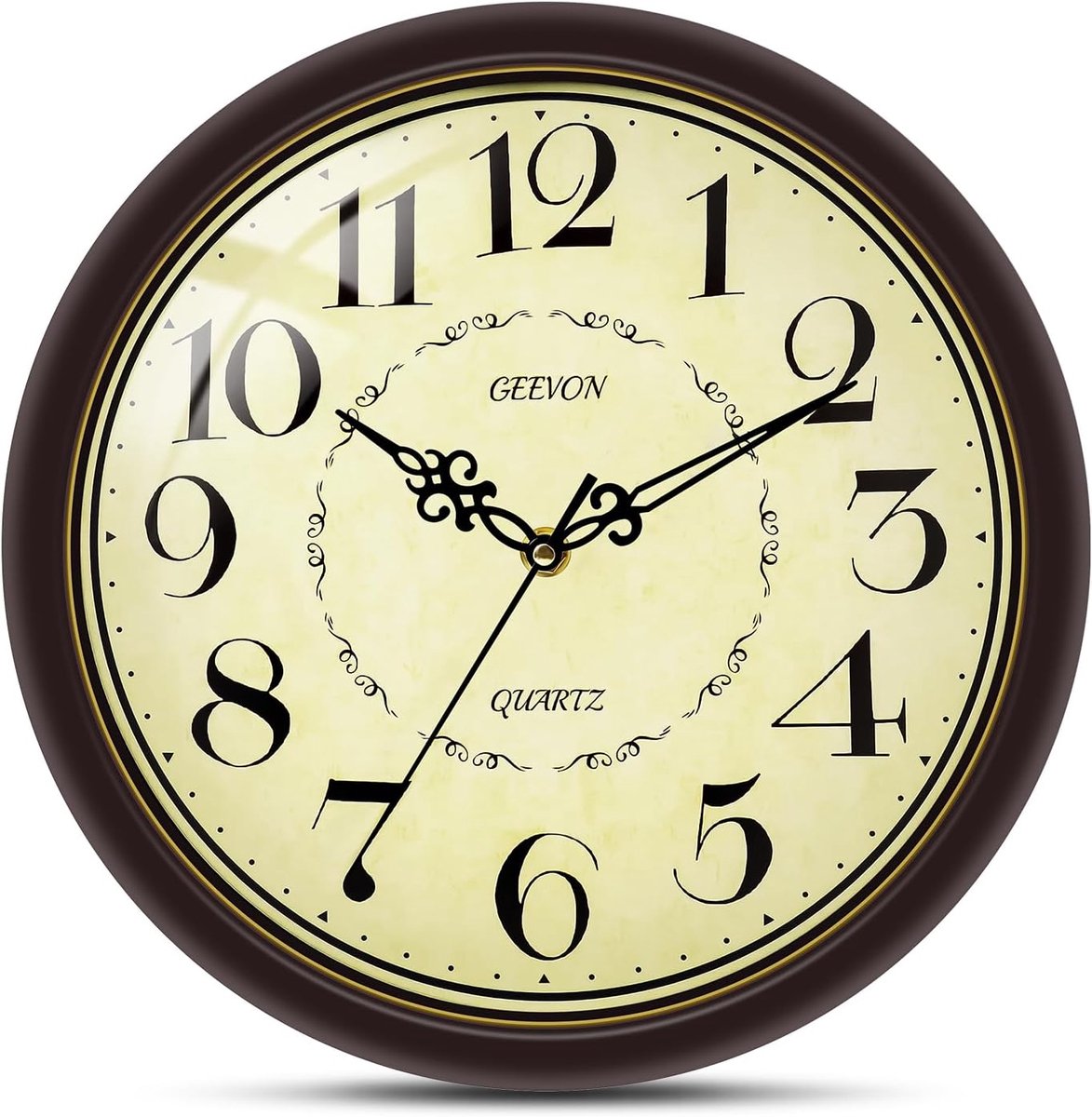 SnelShoppen - Retro Vintage Wandklok 30,5 cm - Stille Analoog Wandklok zonder Tikkende Geluiden - Gouden Rand - Ideaal voor Woonkamer, Kantoor, Keuken
