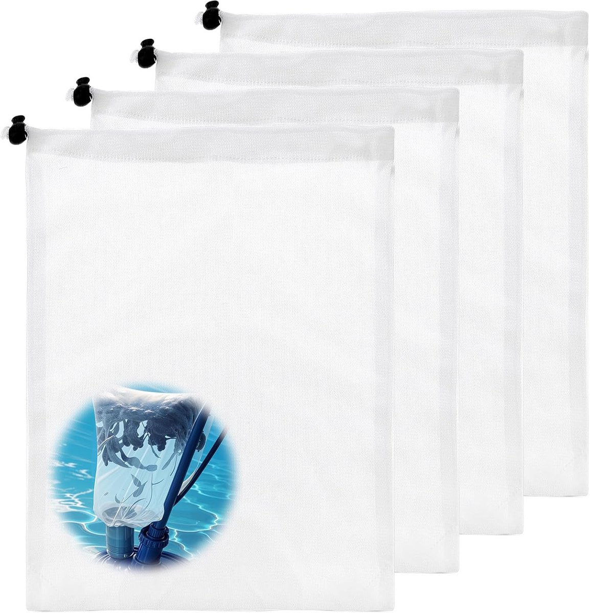 SnelShoppen - Pack van 4 Pool Filter Bags - Witte Netten voor Schoonmaken - Vervangbare Zak met Trekkoord - Fijnmazige Filtratie voor Zwembaden, Blade
