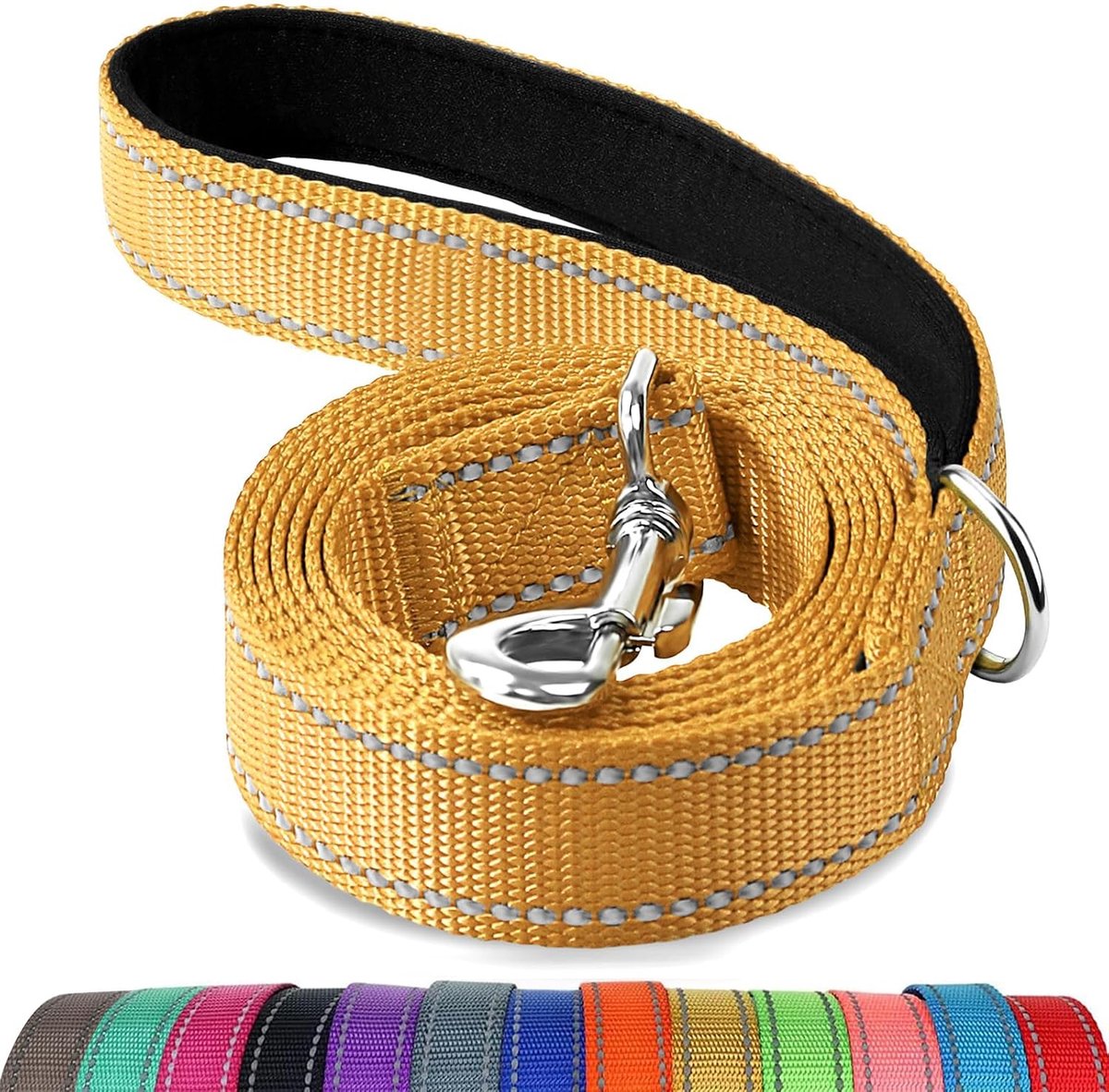 SnelShoppen - Dubbelzijdige Reflecterende Hondenlijn 180cm, Padded Handgreep, Stevige Nylon Leashes voor Middelgrote en Grote Honden, Khaki, Voor Avon