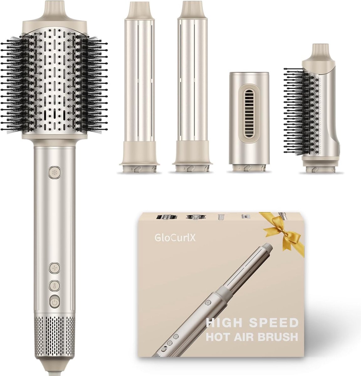 SnelShoppen - 5-in-1 Haardroger Set met 110.000 RPM, Krultang, Föhnborstel voor Volume, Krullen en Glad Haar, Ideaal voor Thuisgebruik, Feestjes en Da