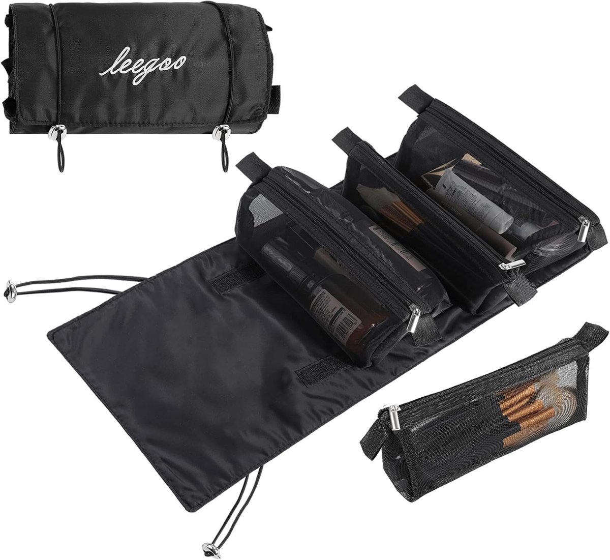 SnelShoppen - 4-in-1 Reistassen Makeup Bag voor Dames en Heren - Verwijderbare Toilettas - Zwart - 54cm x 23cm - Perfect voor Reizen, Feest en Dagelij
