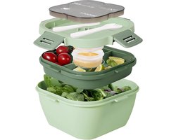 SnelShoppen - Greentainer Salade Container met Compartimenten, Lunch Box met Bestek voor Volwassenen en Kinderen, Lekvrije Bento Box voor School, Werk
