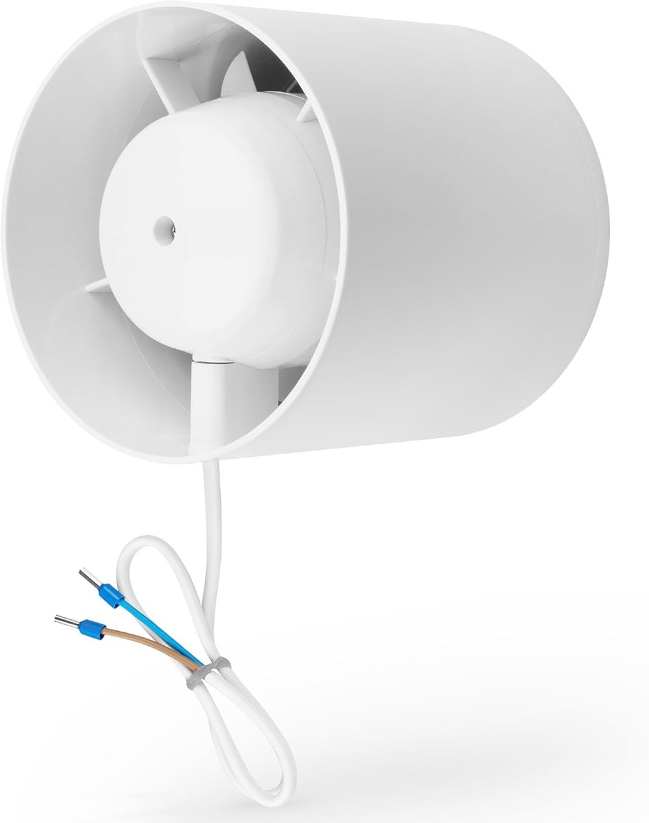 SnelShoppen - INLINE 100 mm Buisk ventilator met Terugslagklep, Badkamer Ventilator, Grow Tent, Booster Ventilator, 130m³/h, 12Watt, 34dB, IPX2, Kunst