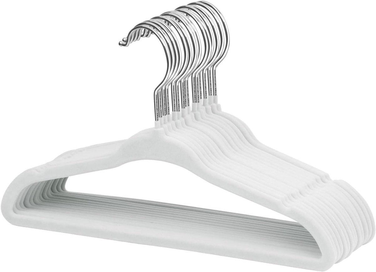 SnelShoppen - Baby Kleding Hangers met Velvet voor Nieuwborns, 28 cm, Kindermaat, 360° Draaibaar, Ultra-Dun en Antislip Design, 15 Stuks, Wit
