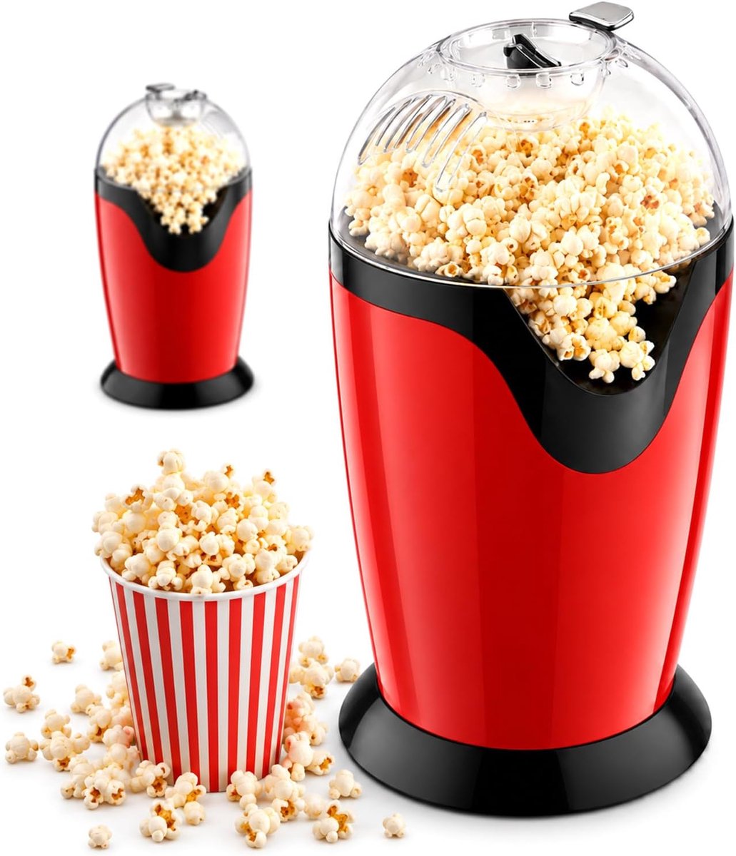 SnelShoppen - Popcornapparaat 1200 W Hetelucht - Popcornmachine zonder Olie met Maatbeker - Knapperige Popcorn in 3 Minuten - Ideaal voor Thuis, Feest