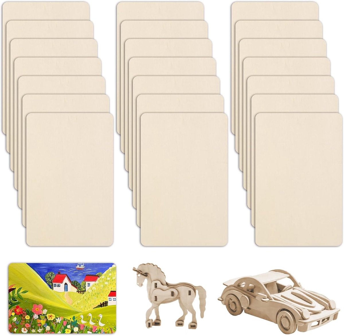 SnelShoppen - 21 Stuks Onbehandelde Plywood Platen 10x15cm, Dunne Houten Craft Boards, Perfect voor Laser Graveren, Houtsnijwerk en DIY Projecten