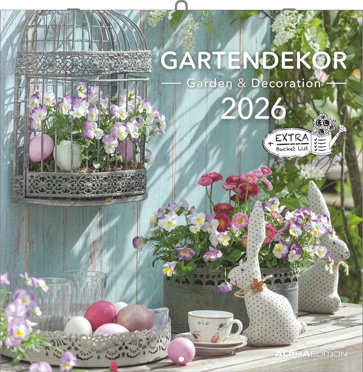 SnelShoppen - Gartendekor Kalender 2026 – 30x30 cm Broschürenkalender met 12 kunstvolle Gartendecoraties voor tuinliefhebbers, ideaal voor planten en
