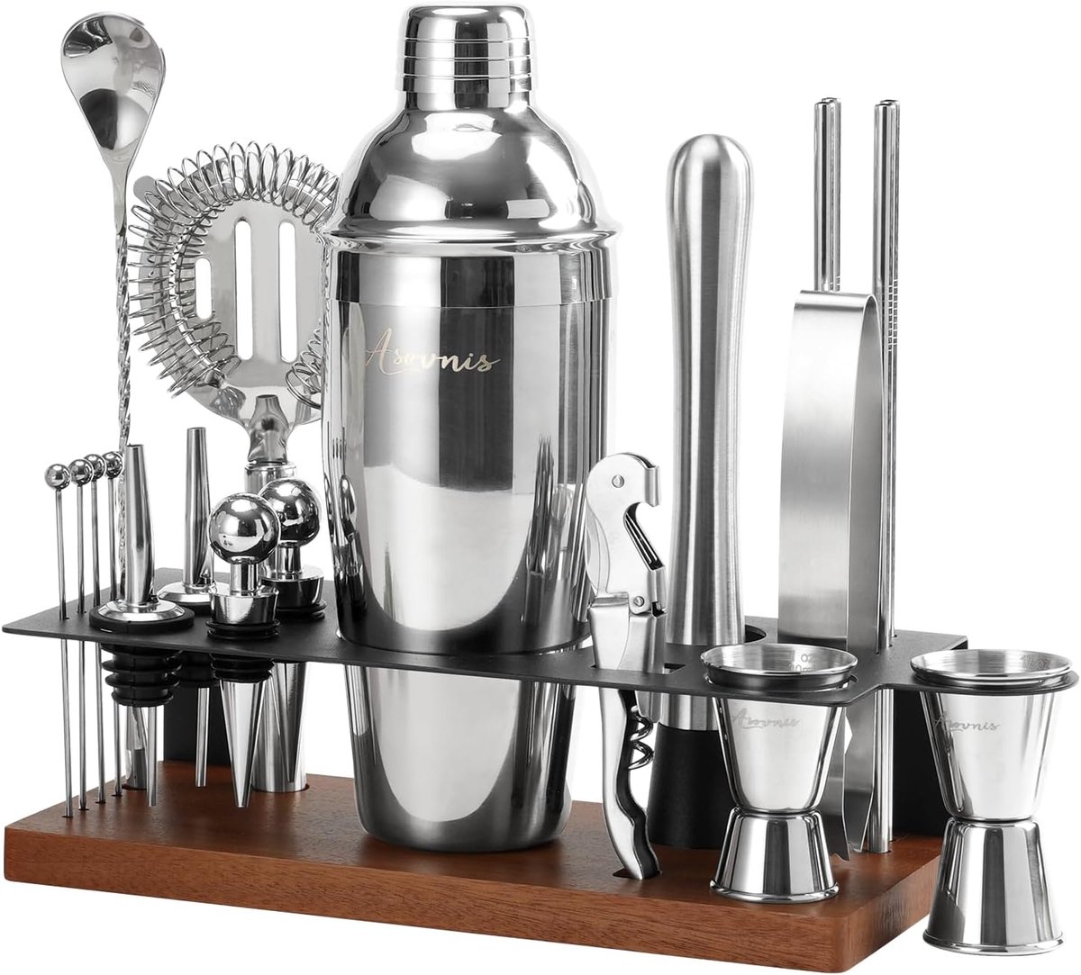 SnelShoppen - Cocktail Shaker Set Ebony - Compleet 23-delig Bartender Kit voor Thuisbar - Inclusief Professioneel Receptenboek - Perfect voor Feestjes
