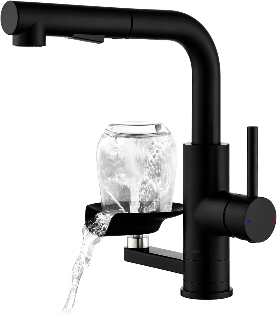 SnelShoppen - Badkamer Mengkraan met Glas Sink, Uittrekbare Handdouche, Dubbele Uitloop, 304 RVS, Ideaal voor Wastafel, Keuken en Bars