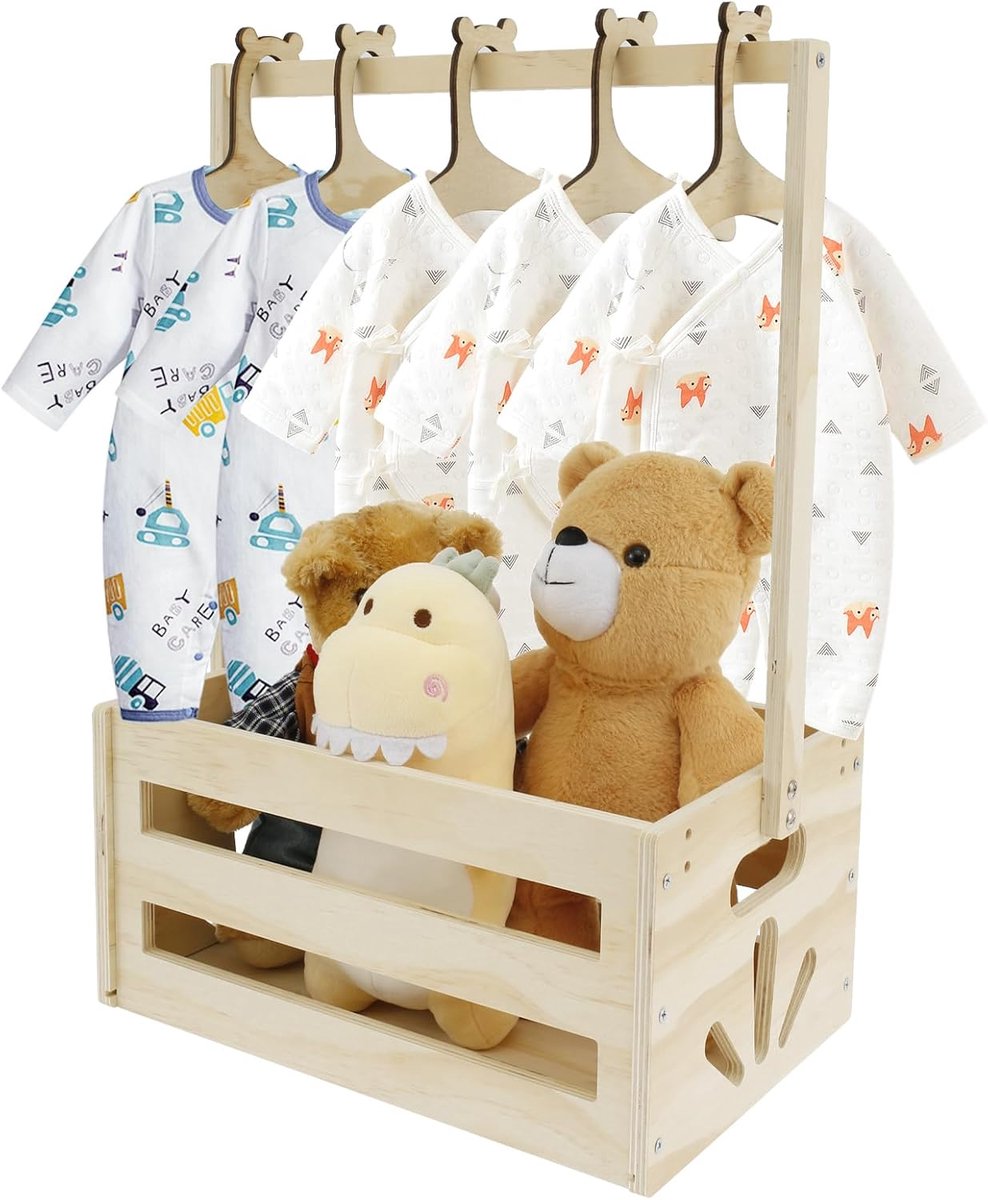 SnelShoppen - Multifunctionele Baby Basket met Handvat, Houten Baby Shower Opbergdoos 41 x 30 x 20 cm, Voor Nieuwe Ouders, Verjaardagen, Baby Showers,