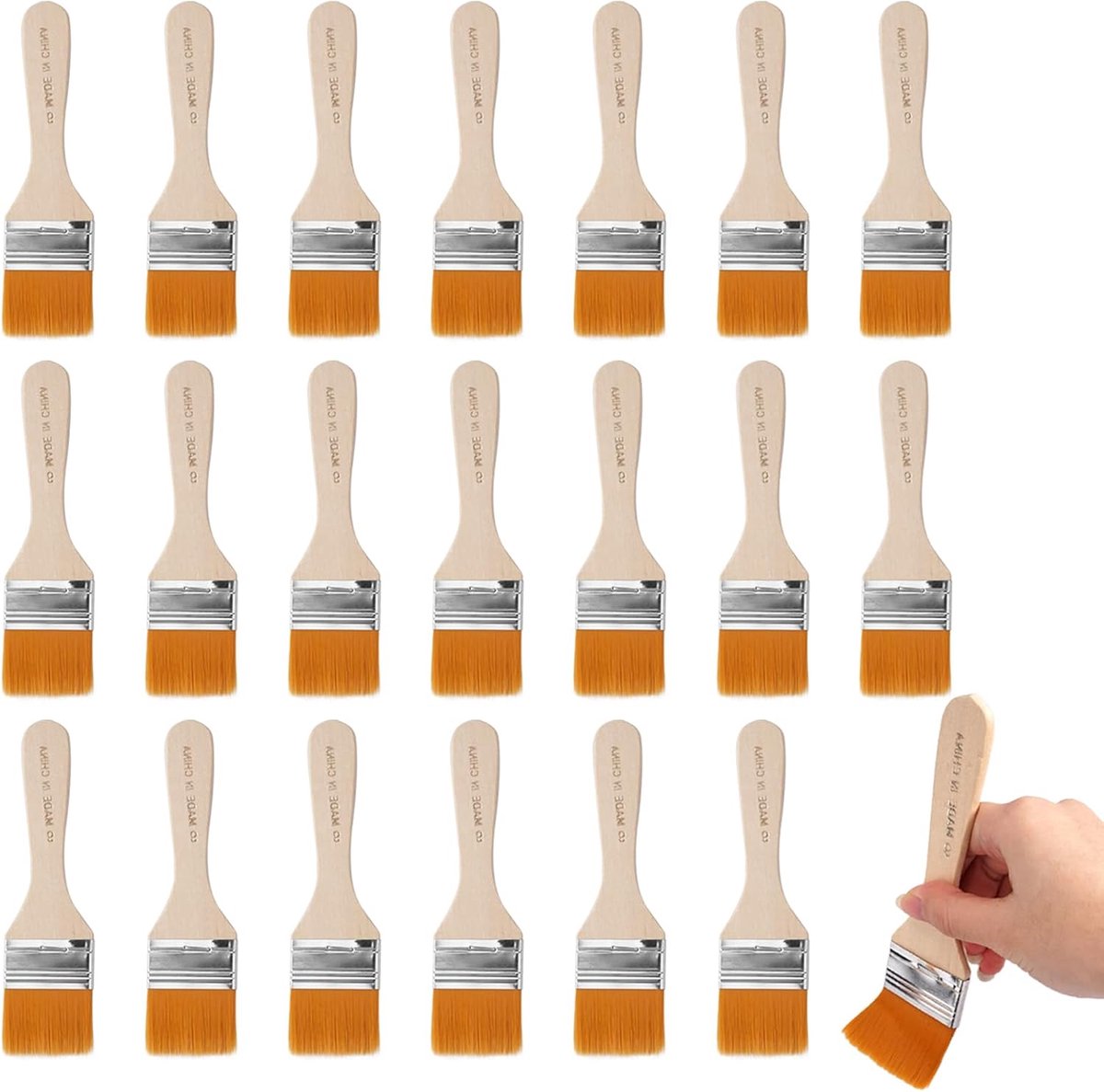 SnelShoppen - 20 Stuks Laksekwasten met Houten Handvat, Professionele Verfkwasten Set 4cm voor Muurverf, Schilderen en Krijtverf