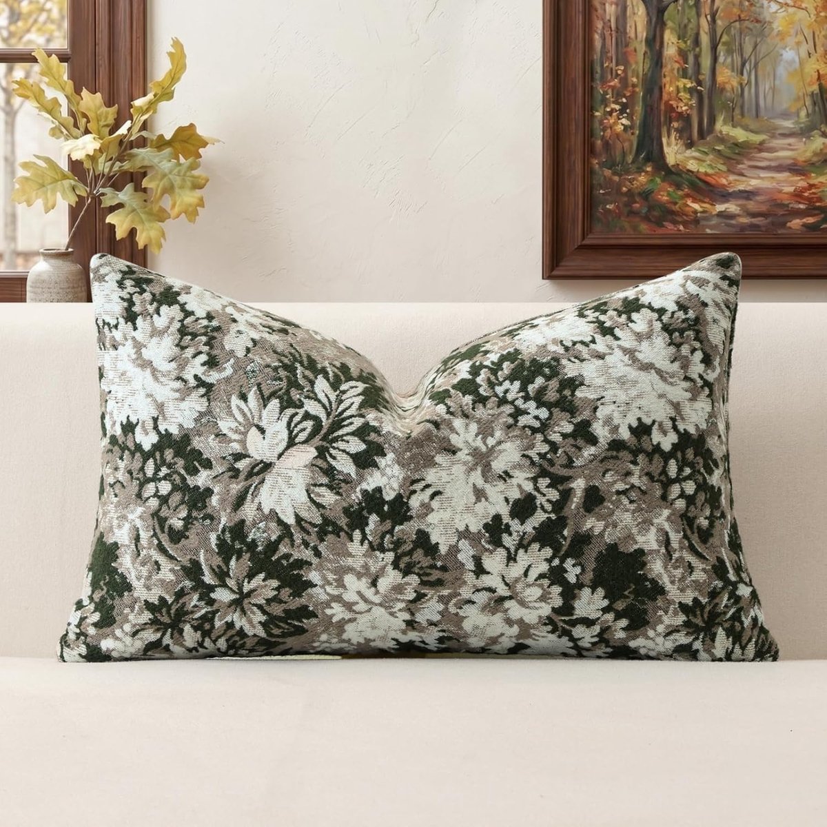 SnelShoppen - Vintage bloemen kussenhoes 40x60cm - Chenille zachte decoratieve sofa kussen - Farmhouse accent kussen voor woonkamer en slaapkamer - Gr