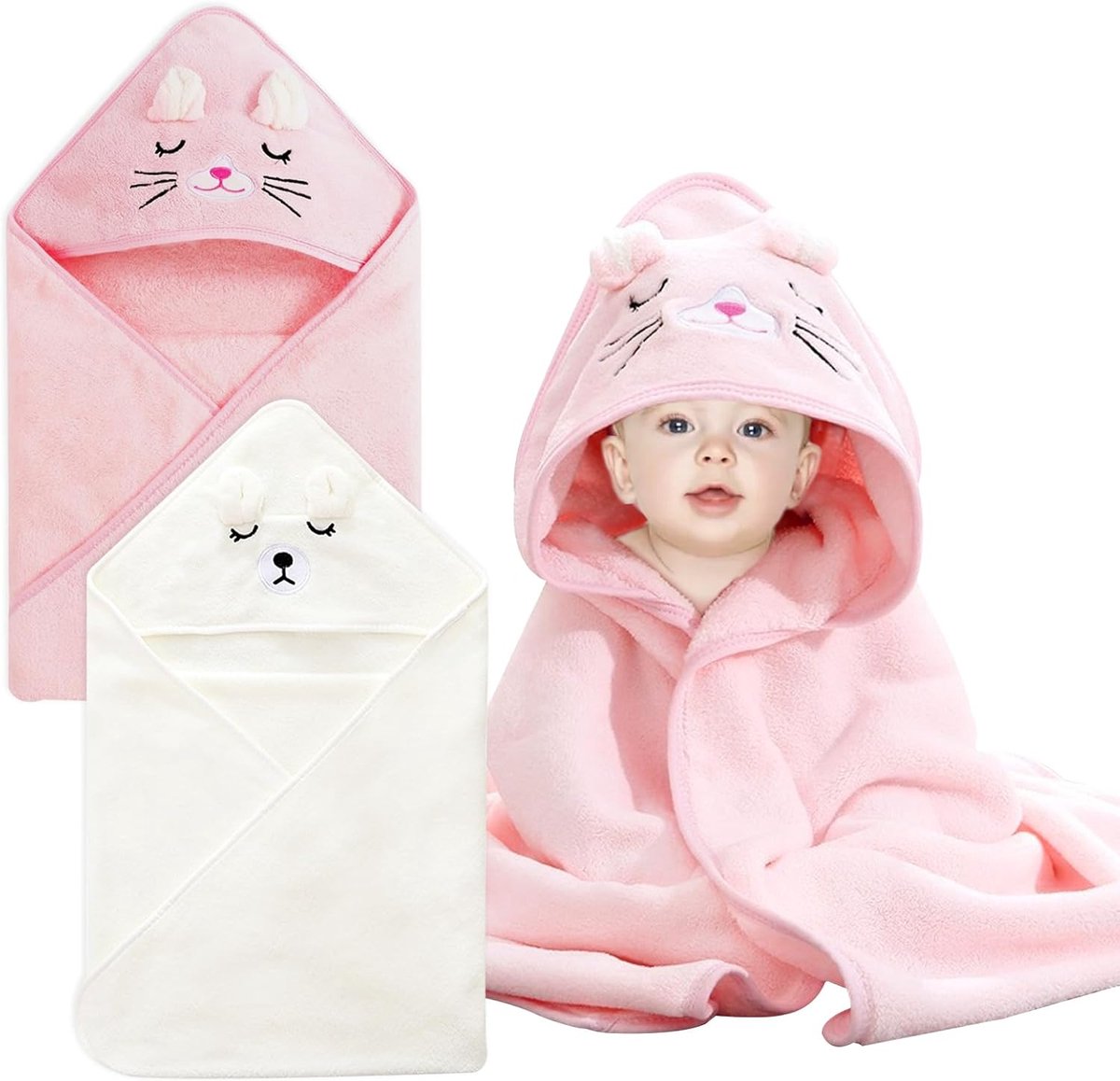 Thijox - Set van 2 Handdoeken met Capuchon voor Baby's - 100% Biologisch Katoen, Zacht en Super Absorberend, 80 x 80 cm, Perfect als Babycadeau voor J