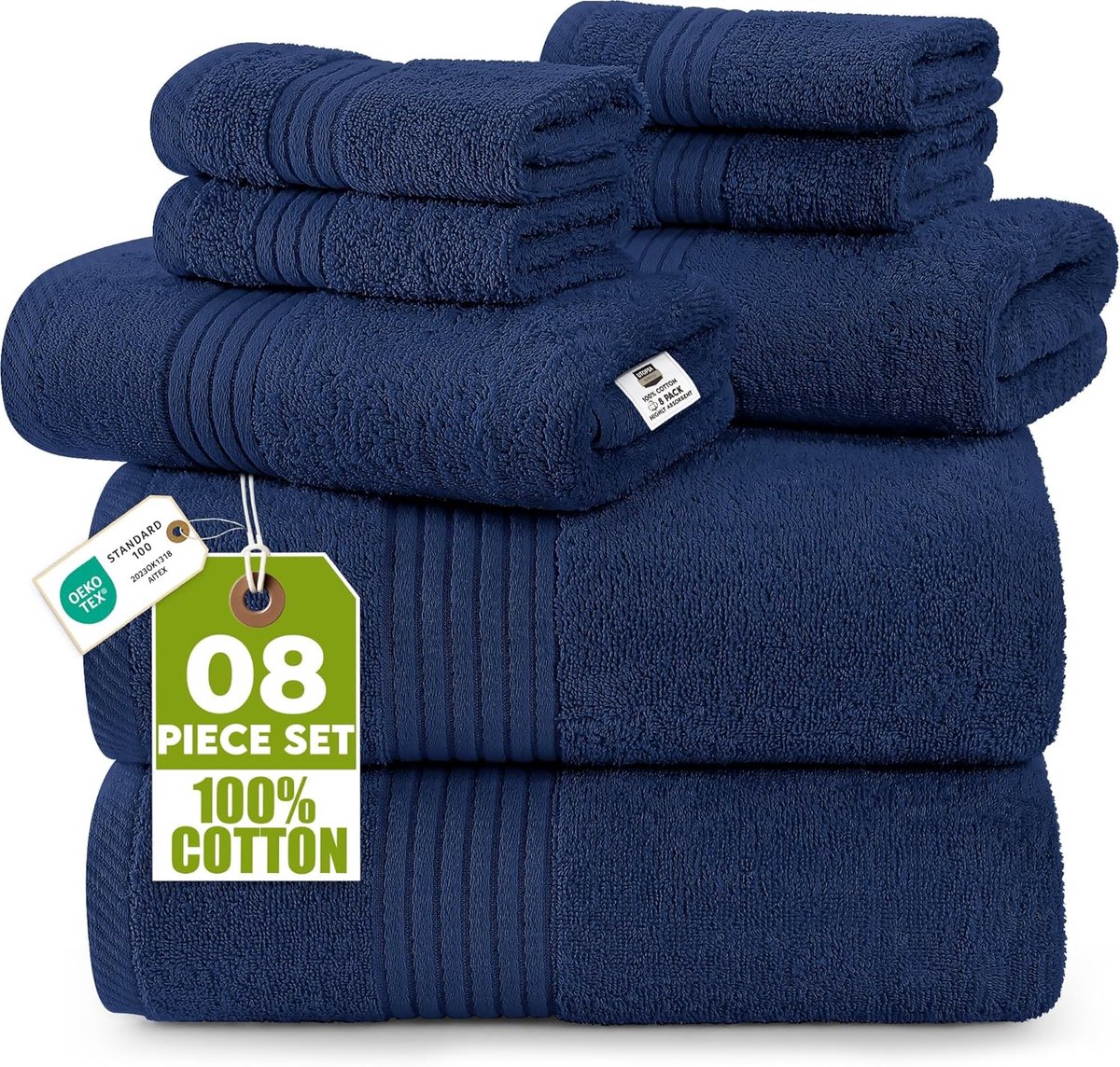 SnelShoppen - Luxe 8-Delige Handdoeken Set - 2 Badhanddoeken, 2 Handdoeken, 4 Washandjes - 100% Ring-Spun Katoen - Donkerblauw - Ultra Absorberend voo