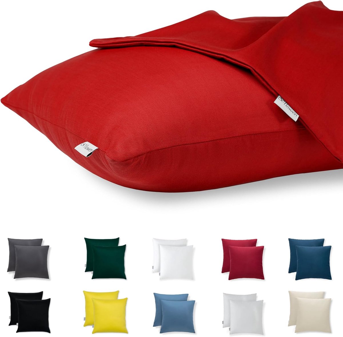 SnelShoppen - Set van 2 Flowen Kussenslopen 50x50 cm - Hypoallergene Jersey Katoen - Rood - Zacht, Ademend en Machinewasbaar voor Sofa en Bed