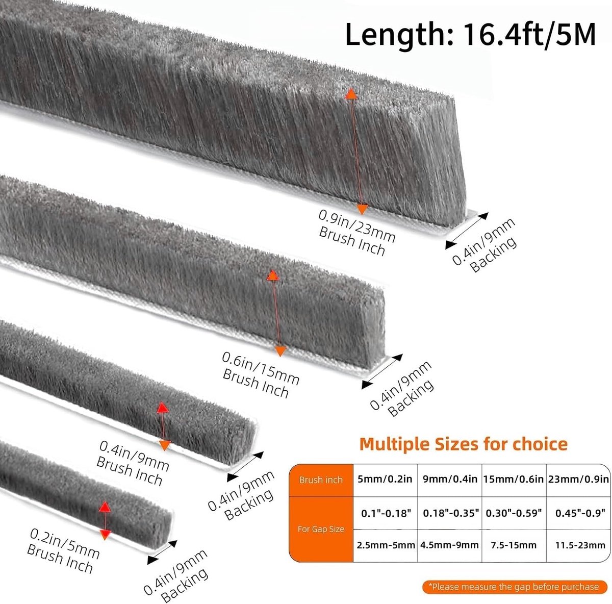 SnelShoppen - 5m Deur- en Raamafdichter, 9mm x 9mm Zelfklevende Borstelstrip, Grijs, Waterdicht en Duurzaam voor Winter- en Zomerisolatie