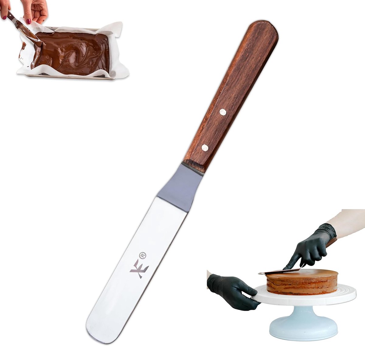 SnelShoppen - XE Cake Icing Spatula 21cm - Roestvrijstalen Angled Palette Knife met Houten Handvat - Ideaal voor het Glazuren van Taarten, Desserts en