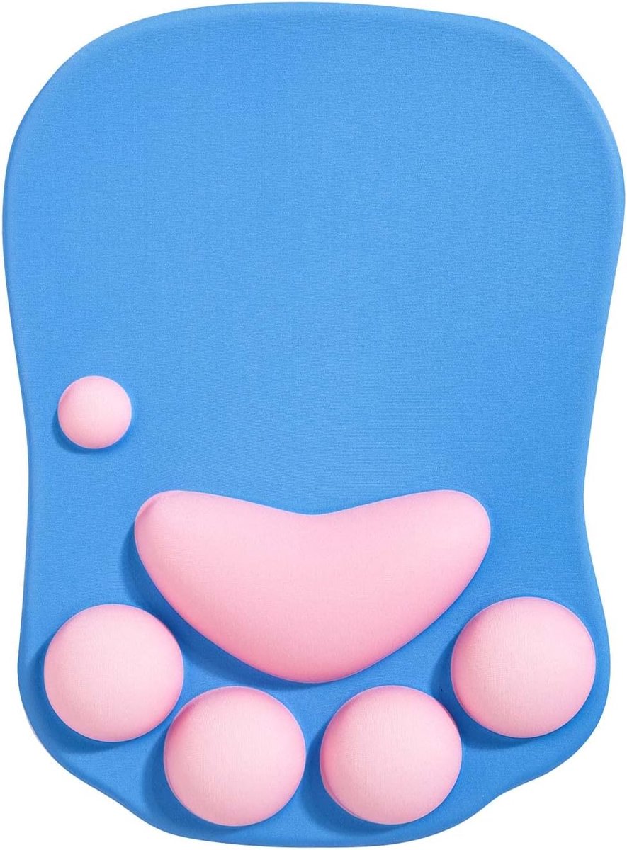SnelShoppen - Ergonomische Muismat met Polsondersteuning, Schattige Kattenpoot Design, Siliconen Gel, Voor Thuis/Office/Gaming, Blauw en Roze, Hoge Kw