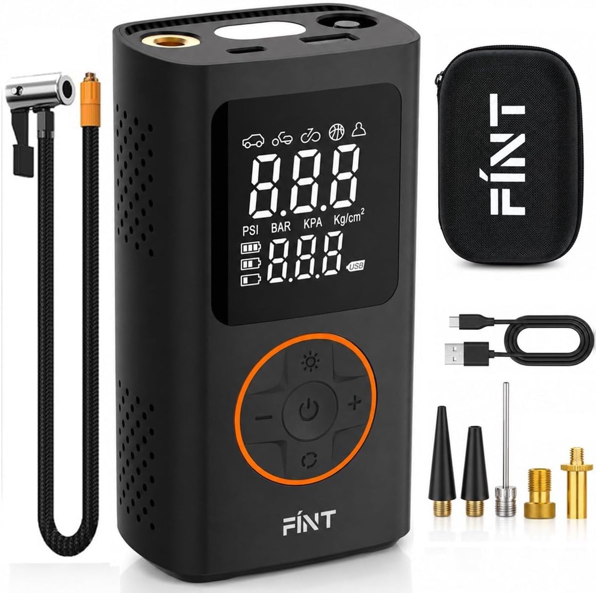 SnelShoppen - Elektrische Fietspomp PRO - Draagbare Luchtcompressor & Elektrische Bandenpomp - Oplaadbaar - Voor Fiets, Scooters, Motoren, Auto's & Ba