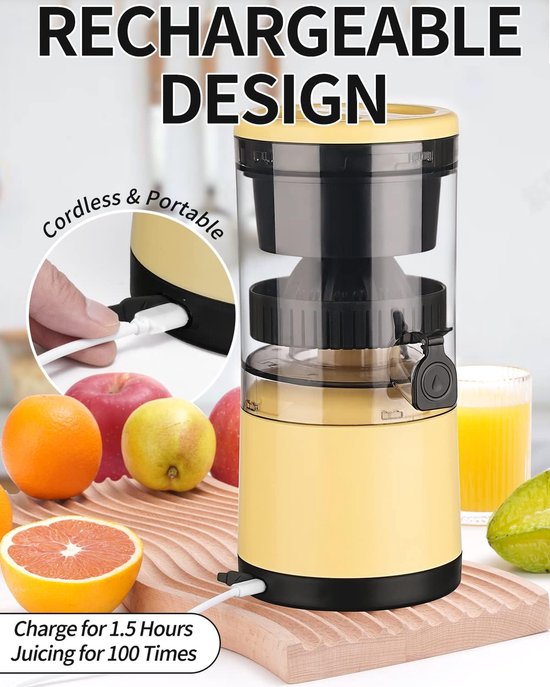 SnelShoppen - Draagbare Oplaadbare Citrus Juicer - Elektrische Pers voor Sinaasappel, Citroen, Grapefruit - USB Oplaadbaar met Schoonmaakborstel - Keu van Snelshoppen — afbeelding 2