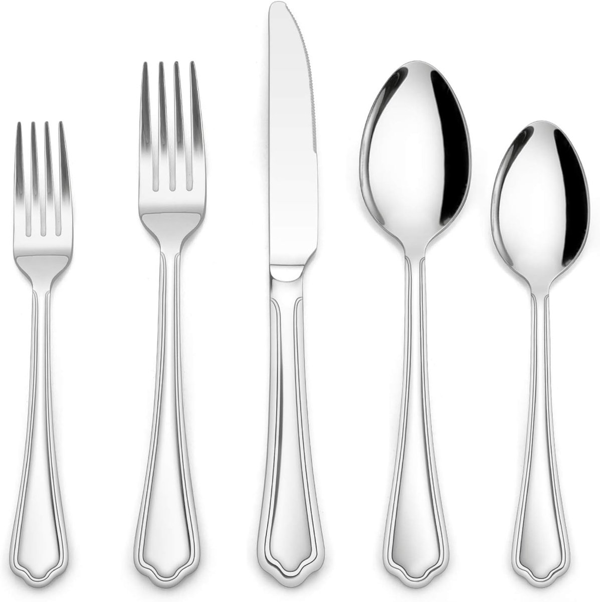 SnelShoppen - 30-delig Bestekset voor 6 Personen - RVS Tafelbestek met Golfrand - Koken, Feest, Keuken, Afwasmachine Bestendig