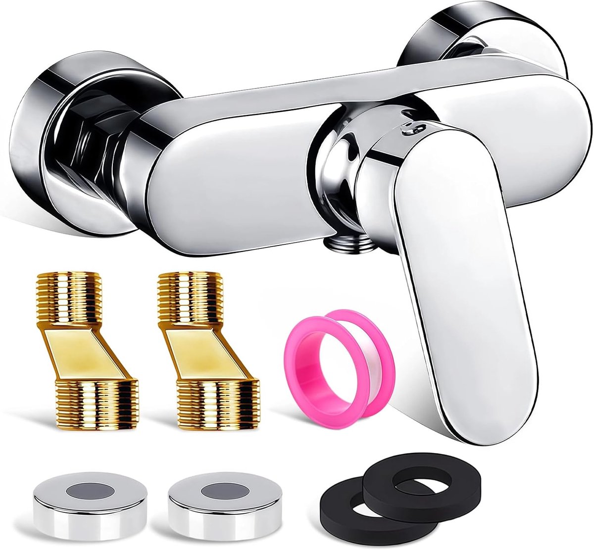 SnelShoppen - Shower Faucet, Enkelhandige Mengkraan Douche, Verchroomde Zinklegering, Keramische Ventielkern, Badkamer Waterkraan met G1/2 Aansluiting