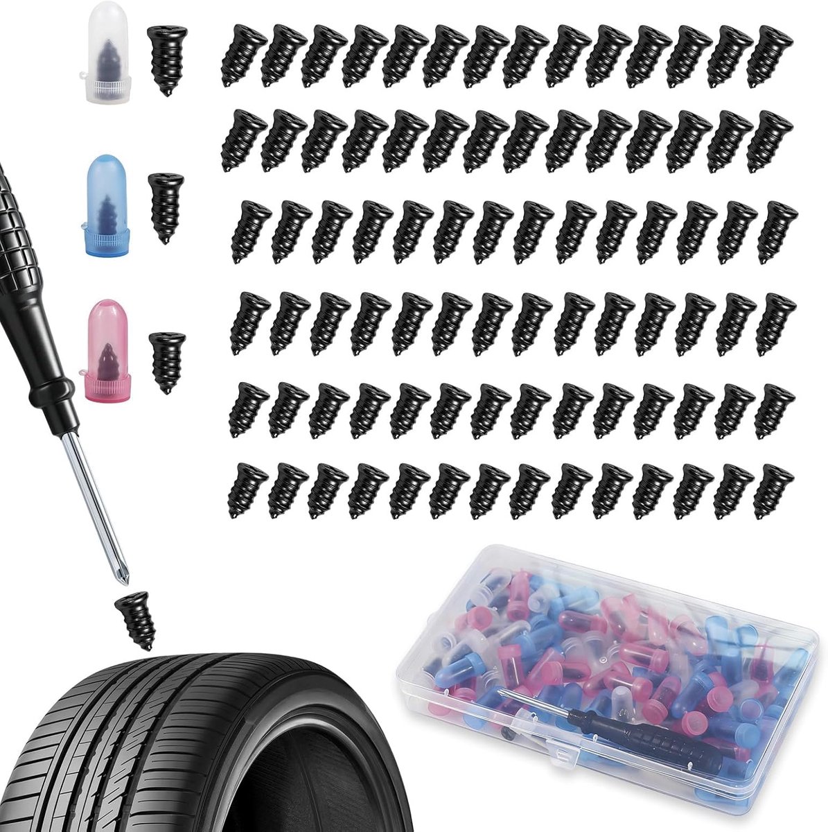 SnelShoppen - 85-delige reparatieset voor autobanden, multifunctionele nagelset met schroevendraaier, reparatie voor auto, motorfiets, vrachtwagen en