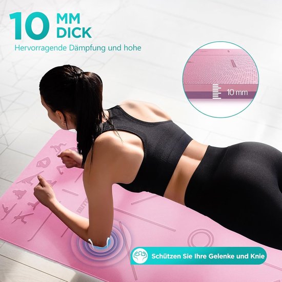 SnelShoppen - Yogamat TPE 6 mm Dik - Huidvriendelijke Antislip Gymnastiekmat - Pilates, Meditatie, Stretching Sportmat met Draagriem - 183 x 61 cm voo van Snelshoppen — afbeelding 4