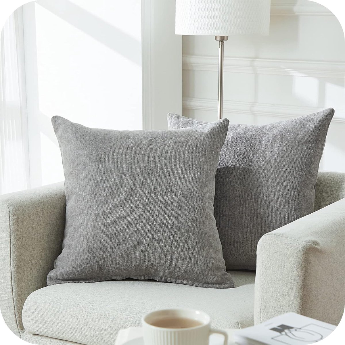 SnelShoppen - Set van 2 Zachte Chenille Kussenslopen 60x60 cm - Effen Decoratieve Kussenslopen voor Slaapbank en Woonkamer met Onzichtbare Ritssluitin