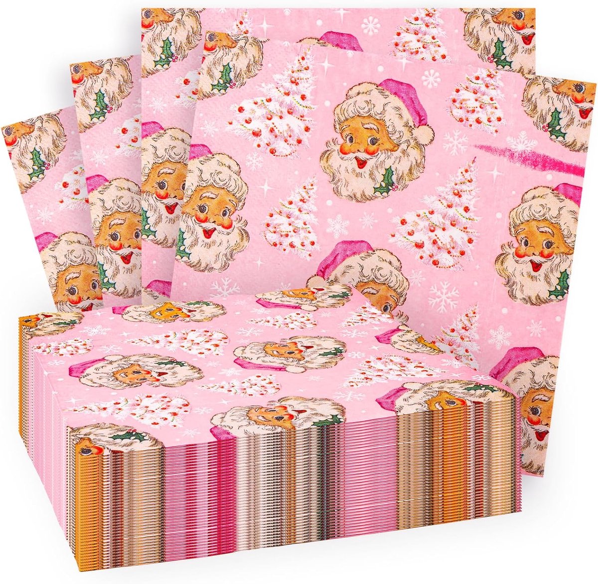 Servetten kerst, 40 stuks - wegwerp kerstservetten - roze kerstman met sneeuwvlokken - voor feestelijke tafelsetting - ShopVlot