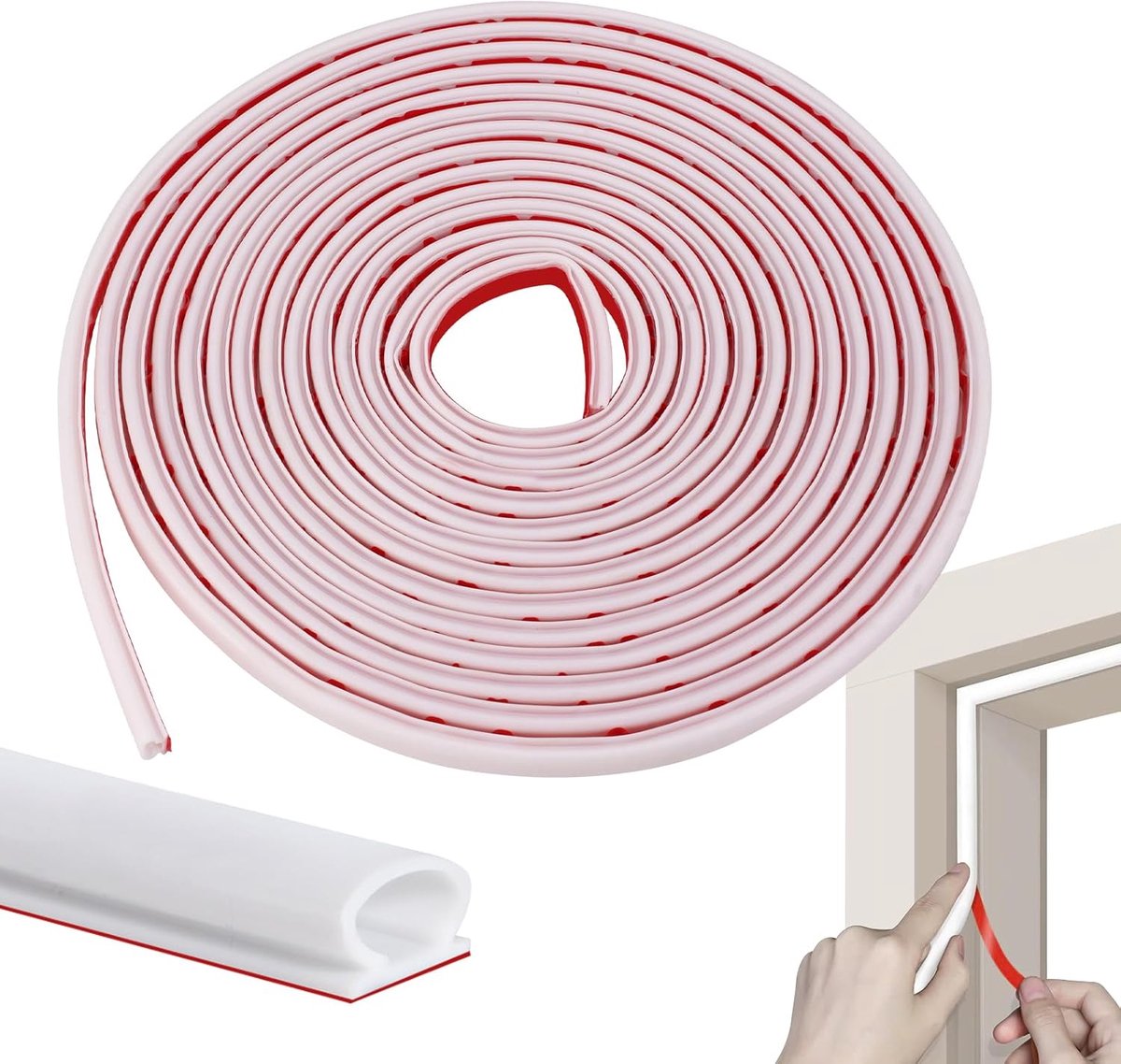 SnelShoppen - 6M D-Vorm Rubber Deurafdichtstrip, 10mm x 6mm, Waterdichte Tochtstrip, Zelfklevend TPE Materiaal voor Deurkozijnen, Anti-Botsing, Tochtw