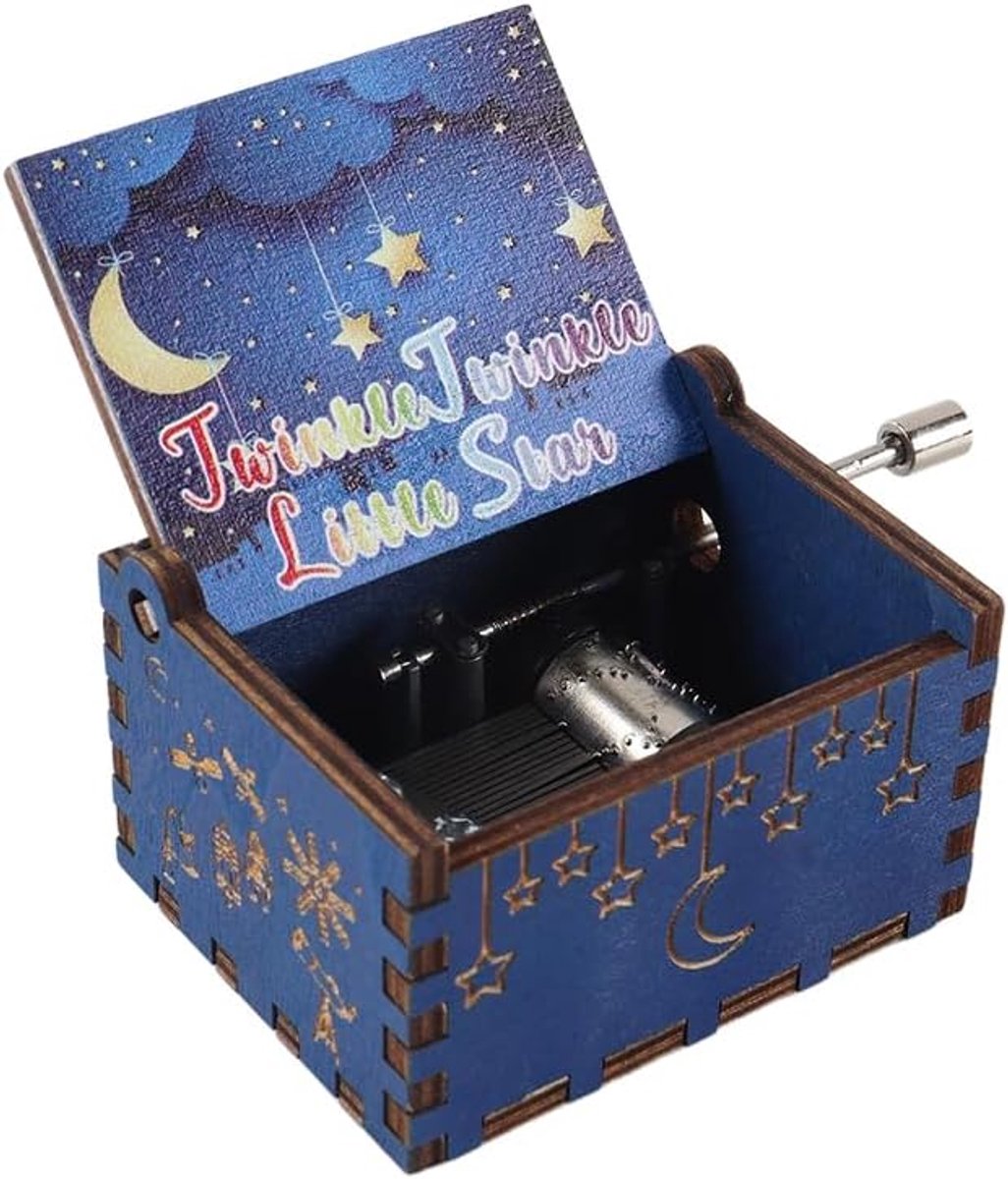 SnelShoppen - Vintage Gegraveerde Muziekdoos met Handzwengel - Kleine Houten Mini Muziekdoos voor Verjaardagen, Thanksgiving, Feestjes - Kleurvol en U