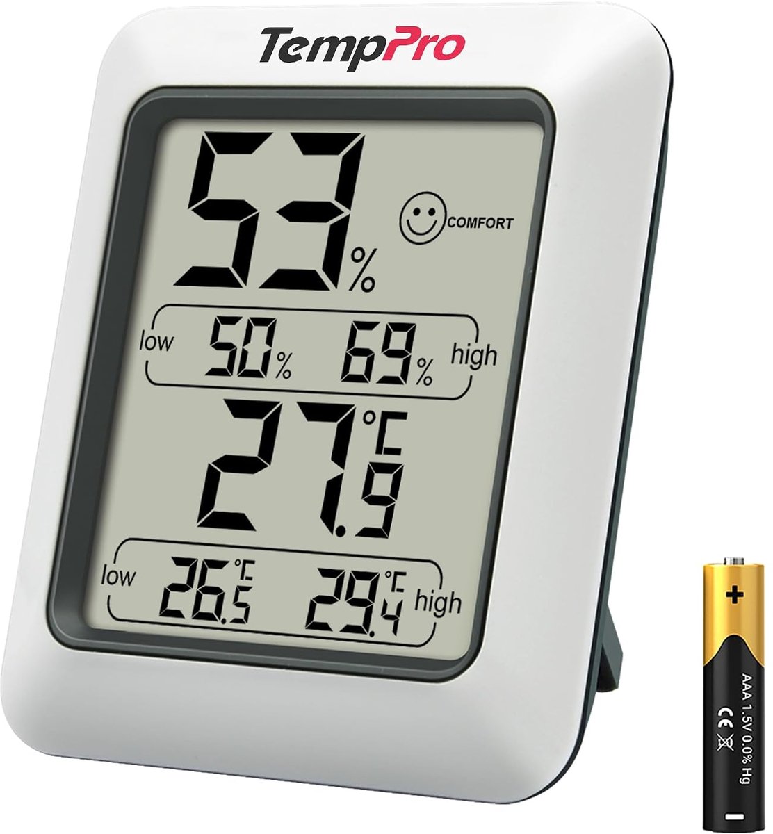 SnelShoppen - Digitale Thermo-hygrometer TP50 - Nauwkeurige Temperatuur- en Vochtigheidsmeter voor Binnen - Draagbare Hygrometer - Wit - Ideaal voor T