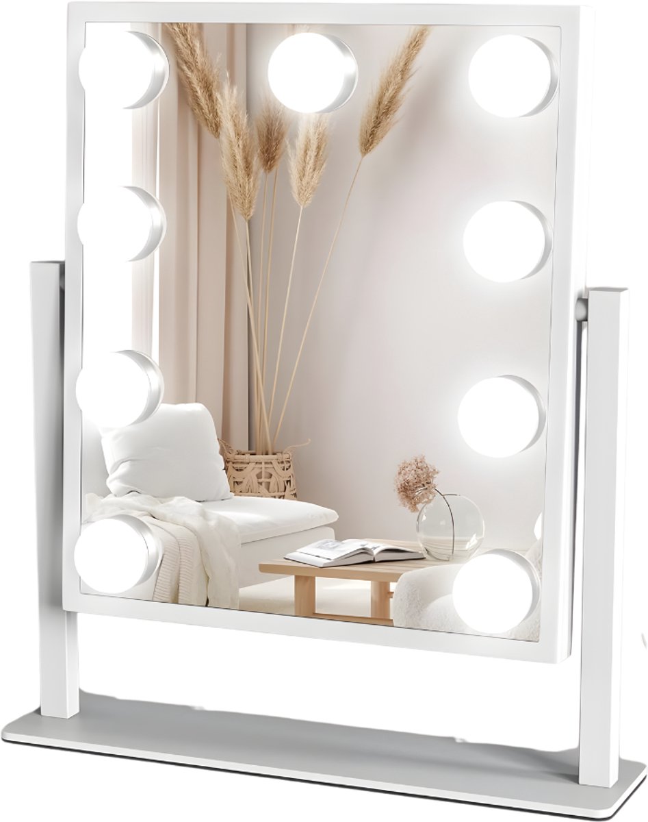 KIRA® Vanity Spiegel - 3 Kleuren Licht - Hollywood Spiegel - Makeup Spiegel met Verlichting - Wit - 36cm x 29cm x 6cm