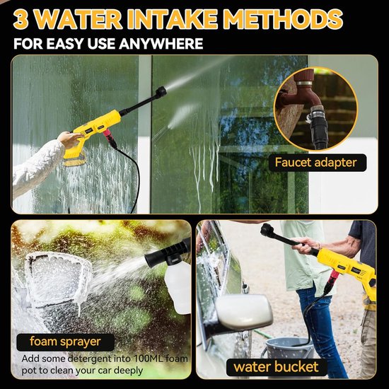 SnelShoppen - Accu Hogedrukreiniger 1000 psi Draagbaar Pistool voor Auto's, Ramen, Tuinen, Zwembaden, 5m Slang, 550W, Nylon Materiaal, 6-in-1 Sproeiko — afbeelding 5