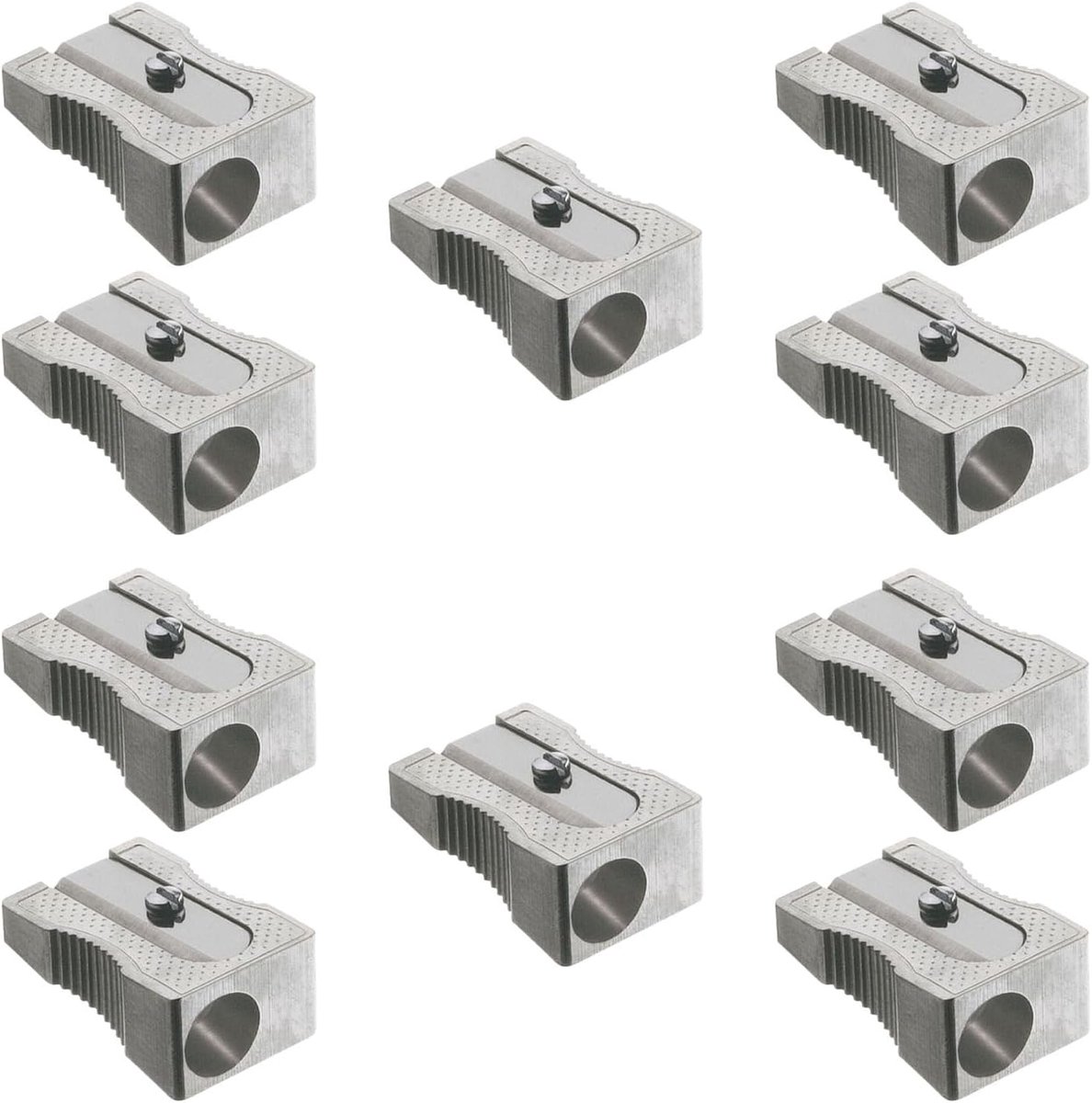 Thijox - Metalen Puntenslijper Klein, 10 Stuks, Ergonomische Puntenslijper voor Potloden en Krijtjes, Zilver, Geschikt voor 8-10 mm, Perfect voor Scho