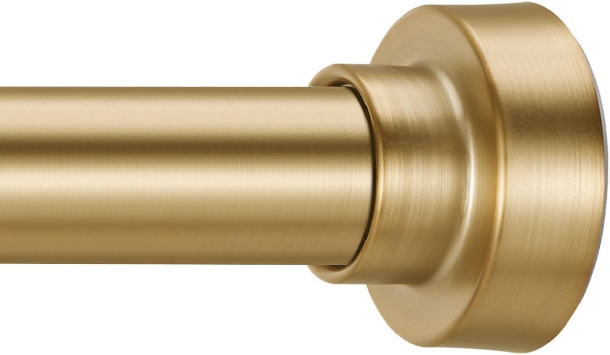 SnelShoppen - Verstelbare Douchegordijnstang 90-200 cm met 12 Ringen - Antislip, Roestvrij Staal, Gouden Douchestang zonder Boren voor Badkamer