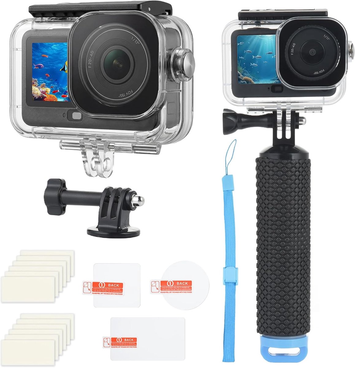SnelShoppen - Waterdichte Behuizing voor Action Camera, 70m Onderwater, Anti-Mist, Snelsluiting, Drijfgreep en Schroevenaccessoireset, Transparant voo