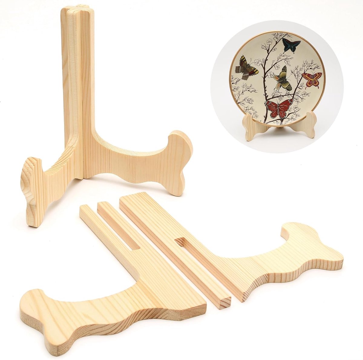 SnelShoppen - 2x Houten Plaatstandaard, Ezels Displaystandaards voor Boek, Foto en Plaatlijst - Natuurlijk Hout, 15x12x16cm, Decoratieve Bordenhouder