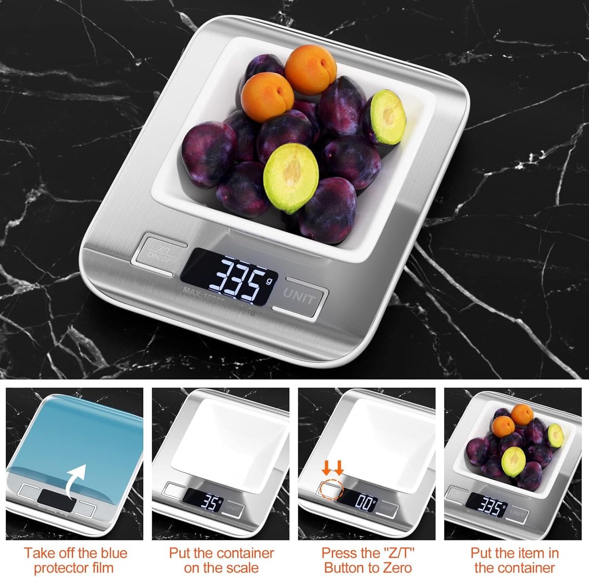 SnelShoppen - Digitale Keukenweegschaal 10 kg/1 g Roestvrij Staal LCD-display Voor Koken, Bakken en Mixen Met Automatische Afstelling en 6 Maateenhede